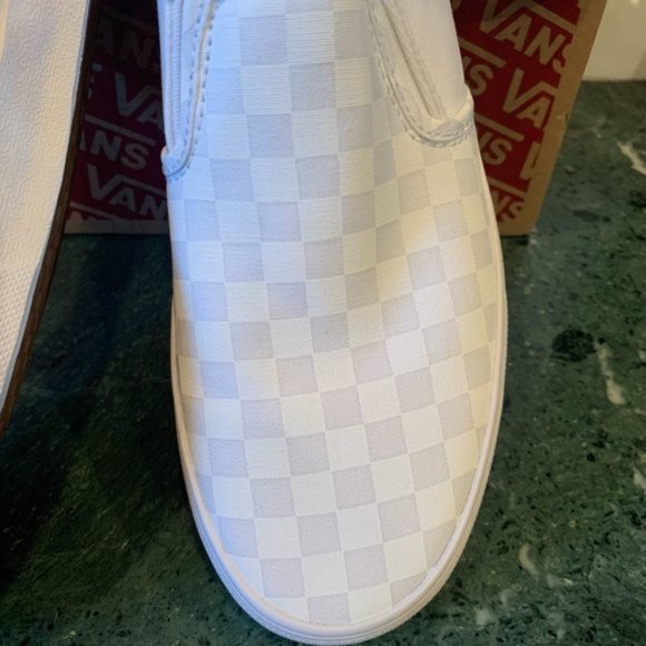 Vans // White Checkerboard Slip Ons - Picture 4 of 5